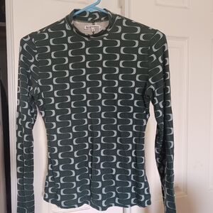 3X$30 REFORMATION Women Top Bailey Print High Neck Stretch Green Size S USED